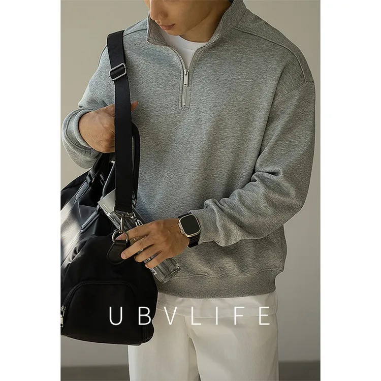 【都市轻旅】液态空气棉立领卫衣男士2025秋季老钱风长袖休闲T恤