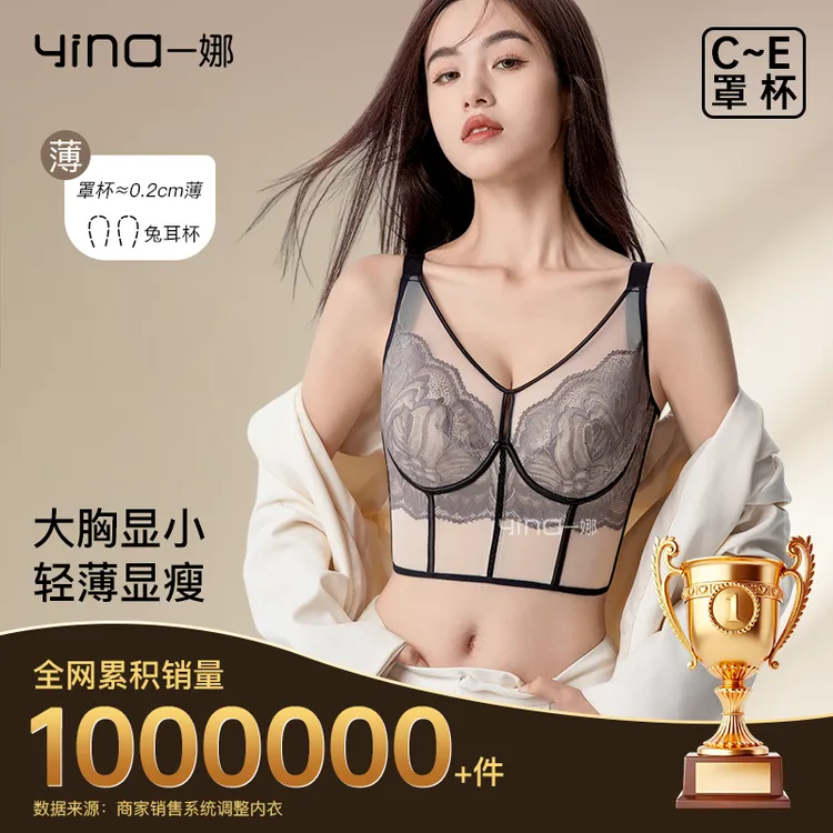 yina/一娜【大胸款】流光风法式内衣大胸显小显瘦副乳调整塑形文胸