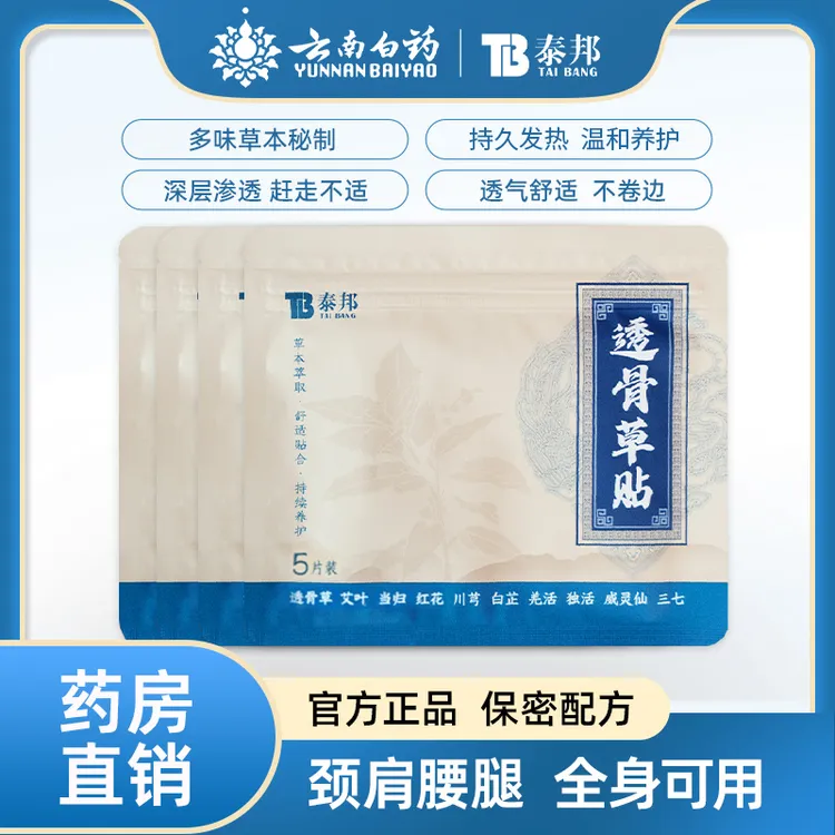 云南白药 泰邦 TB透骨草贴肩颈腰椎膝盖肘贴缓解养护热敷贴6袋 JG
