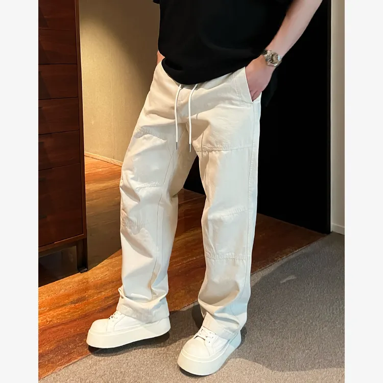 YIHAO STUDIO夏季新款男士休闲裤直筒宽松百搭黑色阔腿长裤