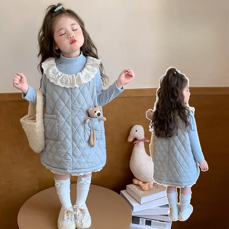 女童加绒套装2025秋冬款小女孩休闲卡通卫衣宝宝连帽运动裤两件套