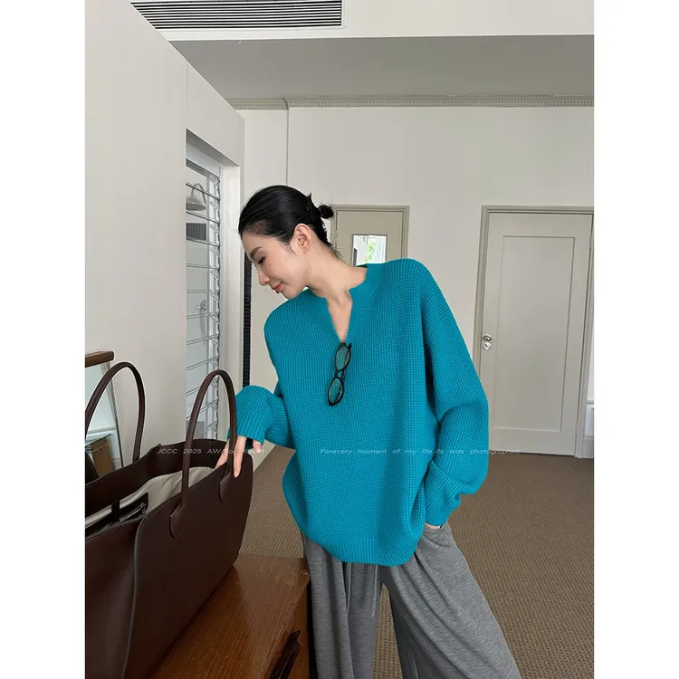 JCCC影子 [色彩笔记]显白华夫格针织肌理套头毛衣长袖毛针织衫