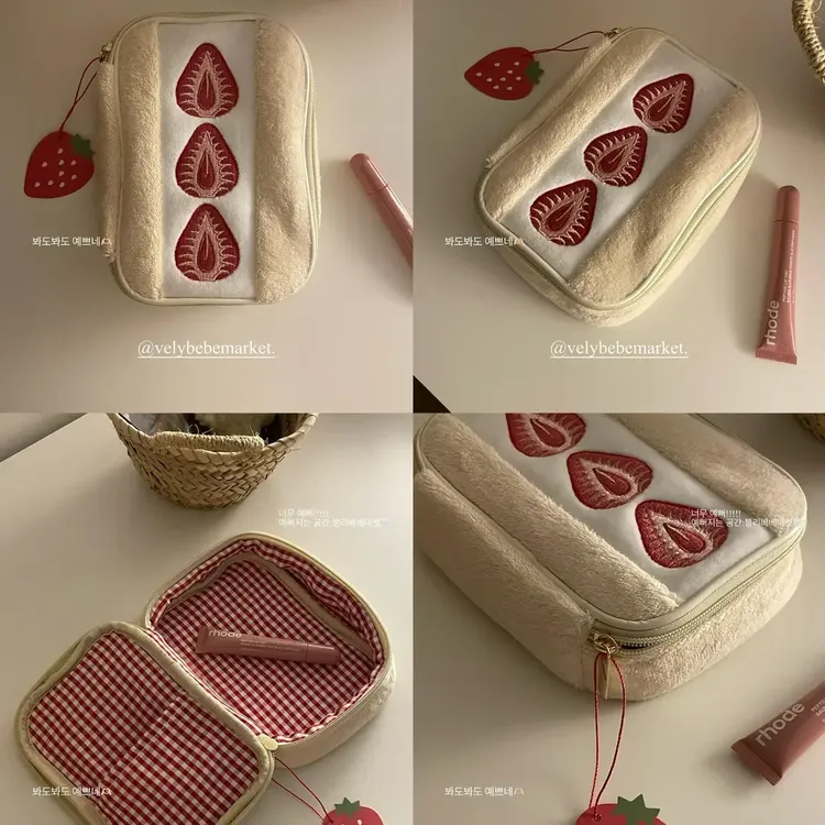 【安宥真同款】韩版草莓三明治收纳包毛绒刺绣少女心 · 草莓化妆包