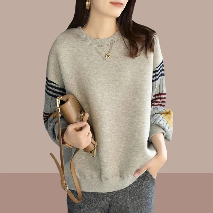 哥弟阿玛施正2025新款春秋拼接圆领针织秋季纯色卫衣外穿慵懒风女