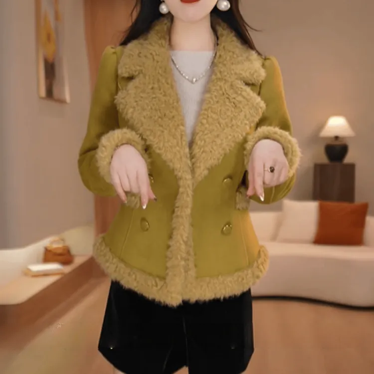 B963【短外套】2025冬季新款皮毛一体加绒显瘦保暖休闲减龄短外套