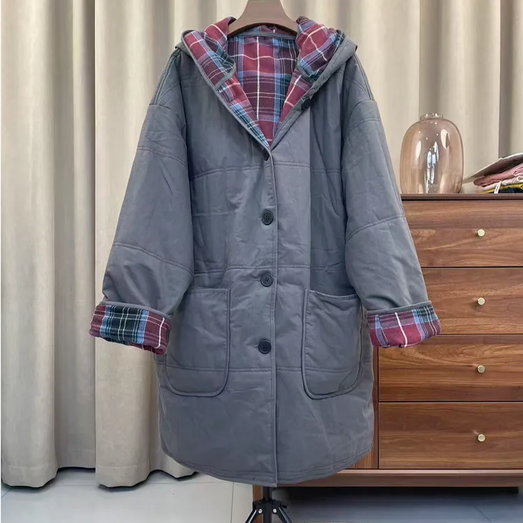 安然9926连帽宽松型厚款防风保暖长款棉服棉衣