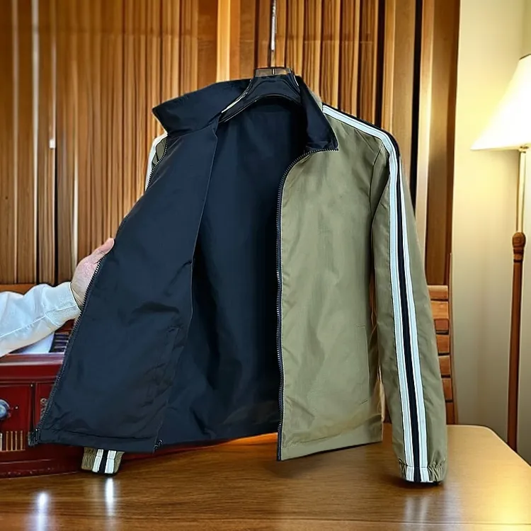 9866（双面穿）春季新款立领刺绣织带时尚百搭双面夹克外套