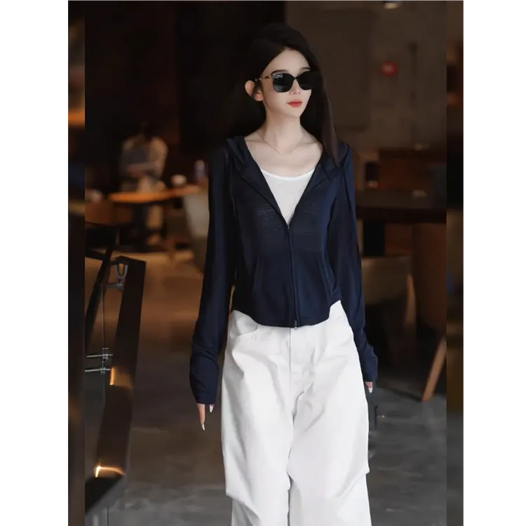 韩版气质休闲假两件连帽开衫女装2025早秋新款薄款宽松休闲裤套装