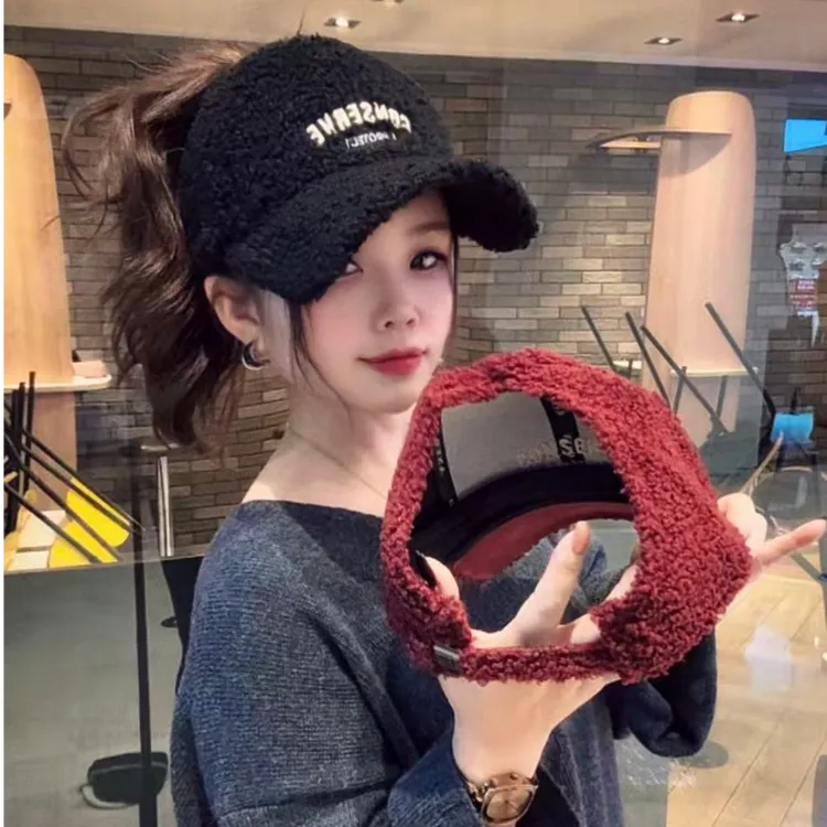 C28加大加厚颗粒绒秋冬高马尾休闲风空顶帽韩版圆顶网红帽子百搭