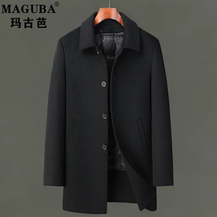 玛古芭秋冬款双面呢羊毛大衣男士可脱卸内胆休闲服中长款保暖外套