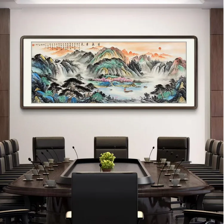 《紫气东来》纯手绘六尺八尺山水客厅会议室山水挂画作品文玩探宝