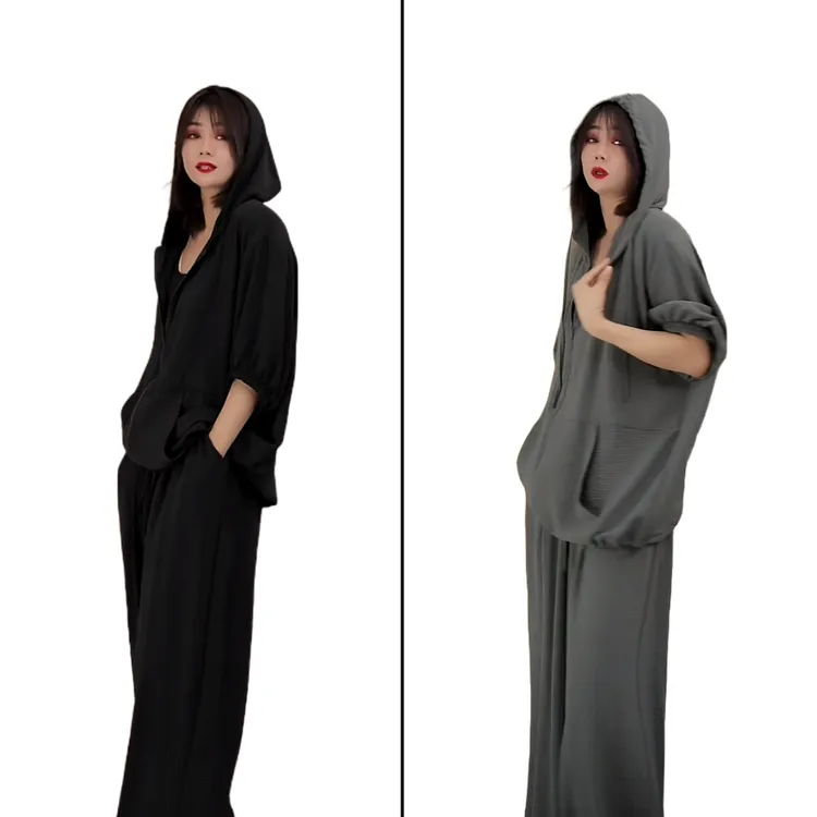 小韩日记【基础告白】套装两件套时尚休闲连帽宽松夏季薄款25507