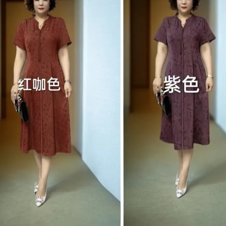 夏季中老年妈妈款民族风宽松遮肚显瘦中长款连衣裙