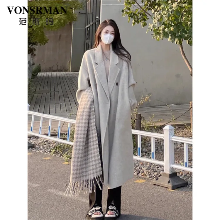 气质燕麦色呢子大衣女2025秋冬季新款韩系高级感小个子加厚呢外套