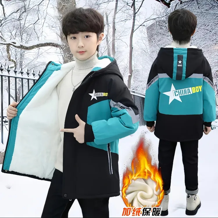 儿童秋冬季加绒加厚外套男童派克服韩版宽松帅气大童冬装保暖衣服