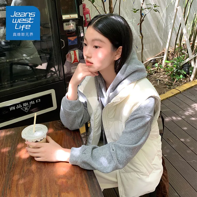 真维斯无界韩系保暖马甲背心棉衣外套女新款宽松百搭坎肩立领马夹