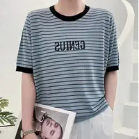 纪凡姬/4060-夏季圆领针织短袖大码显瘦可露丽风条纹T恤