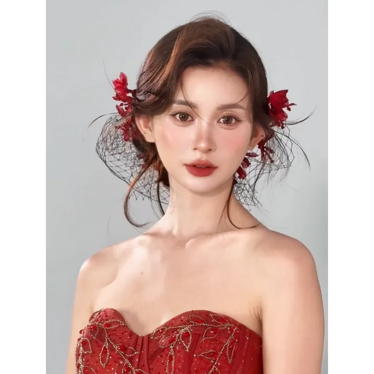 非金属布艺婚庆饰品 新款手作独家新娘红色敬酒服精致重工饰品997