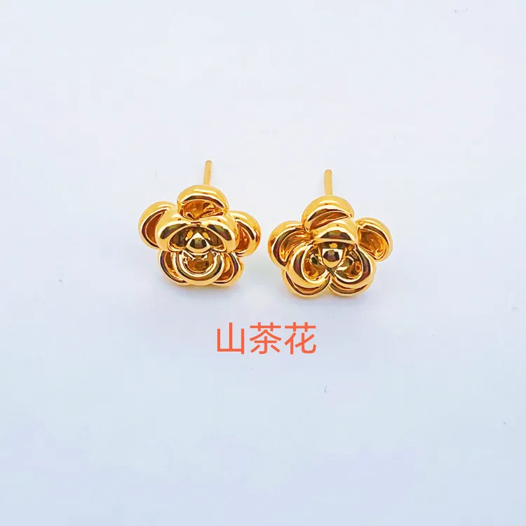 足金999黄金山茶花耳钉h