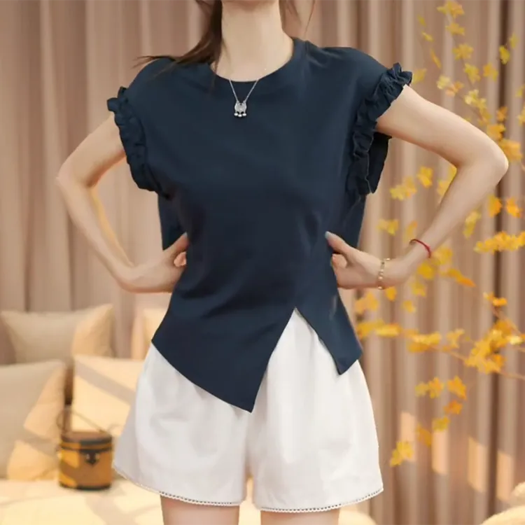 小个子时尚气质套装女后背系带短袖t恤阔腿短裤两件套2025夏季