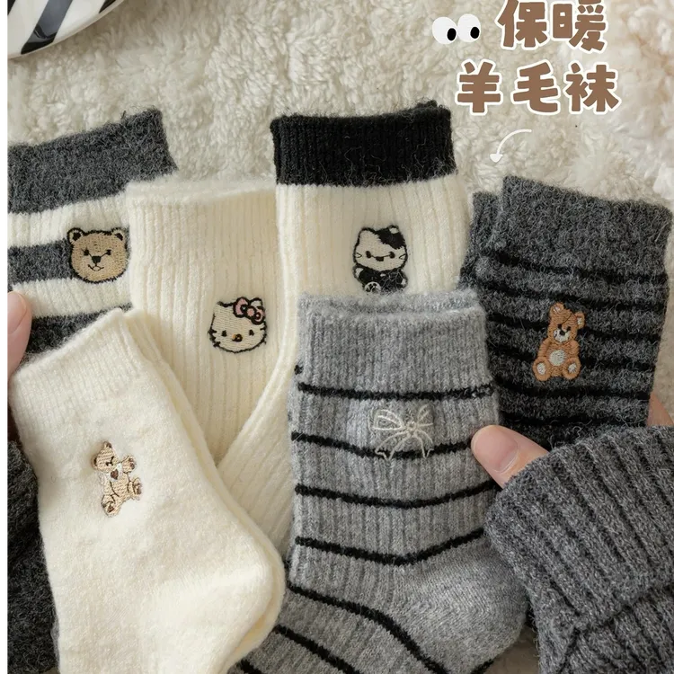 儿童袜子秋冬季加厚保暖男女童韩版卡通可爱冬款抗寒羊毛中筒袜