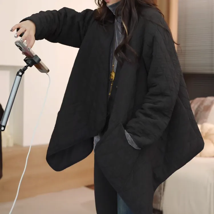 museguhui/木色古汇16868#不规则气质百搭简约纯色短款秋季薄棉服