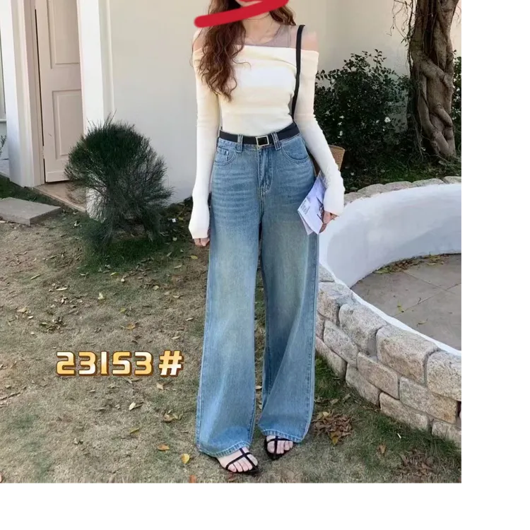 2025年春款阔腿牛仔裤显瘦休闲蓝色