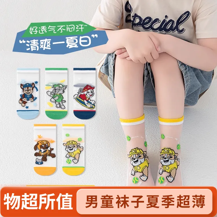 汪汪队袜子儿童冰丝袜棉袜夏季超薄款网眼男童中筒卡通防臭春夏天