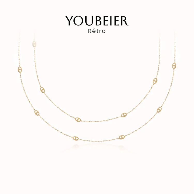 YOUBEIER 猪鼻子长款项链小众不易掉色高级感双层叠戴锁骨链颈链