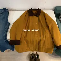 REKAYYAT“雪松”100%棉时尚复古文艺范撞色设计翻领棉服外套