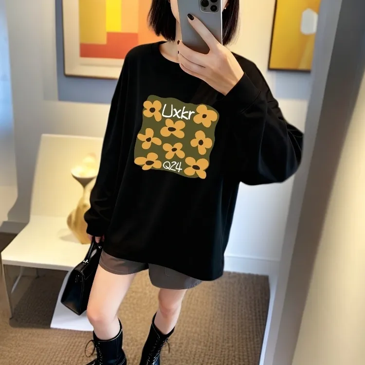 纯棉长袖t恤女装秋款爆款2025新款宽松显瘦黑色打底衫内搭上衣服