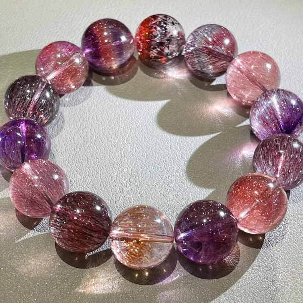 天然TOP级巴西超七渐变黑加仑手串老矿水晶手链女款多样性发一