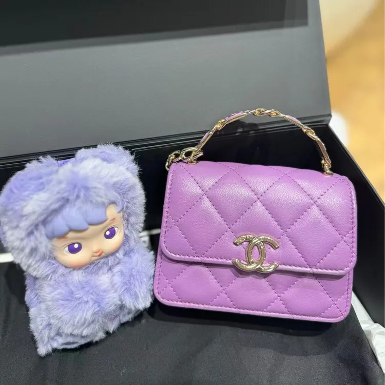 99新 Chanel/香奈儿 芯片紫色珐琅手柄mini风琴小woc手提斜挎包
