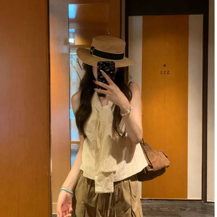 夏季辣妹风无袖小众上衣老钱风日式宽松休闲风裤子百搭高腰时尚