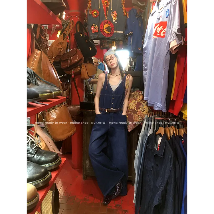 【Mona张绮贤】MONA 100棉 复古阔腿背带裤 O125K01296
