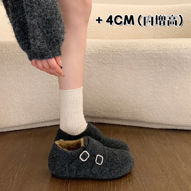 厚底内增高加绒豆豆勃肯鞋女2025新款冬季女鞋子加厚保暖乐福棉鞋