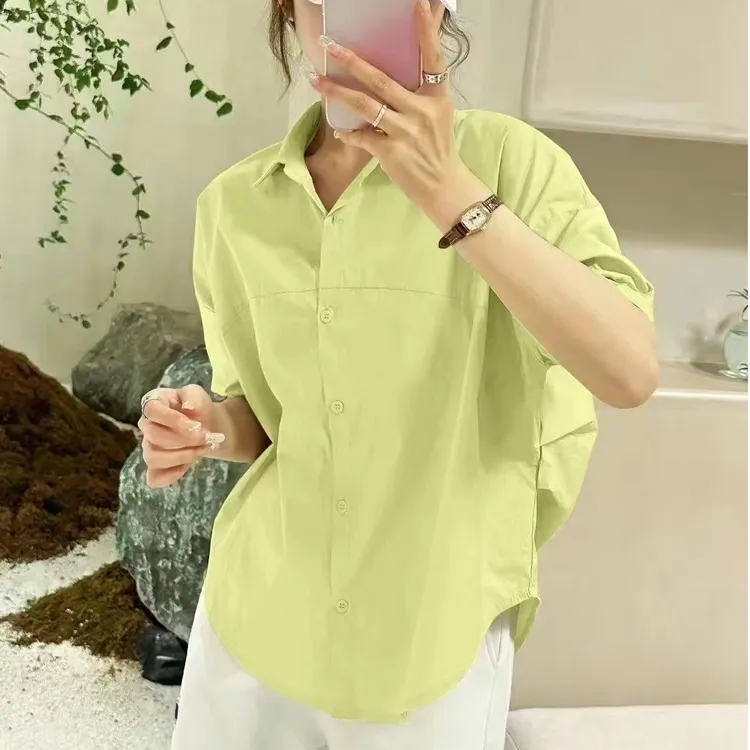 韩版宽松休闲设计感短袖衬衫2025夏季新款洋气别致减龄显瘦小衫女