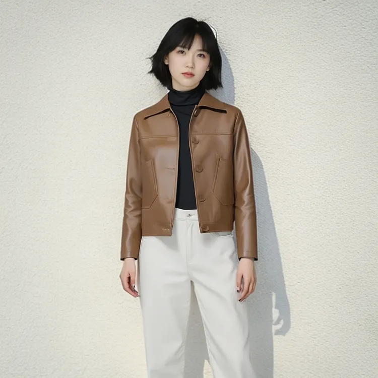 薄款排扣韩版女士皮衣外套