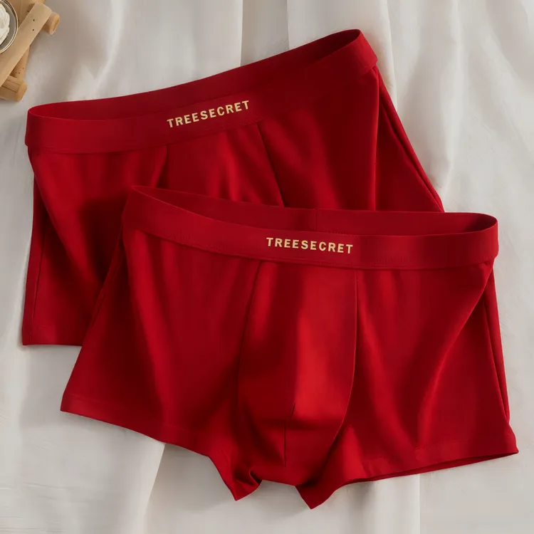 本命年红色男士内裤爆款2025新款棉质简约透气大码舒适四角短裤衩
