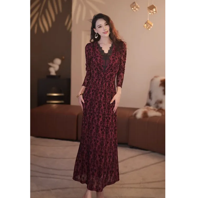 【静铉】绝代风华 法式高级贵气感显瘦A摆连衣裙-YL50381