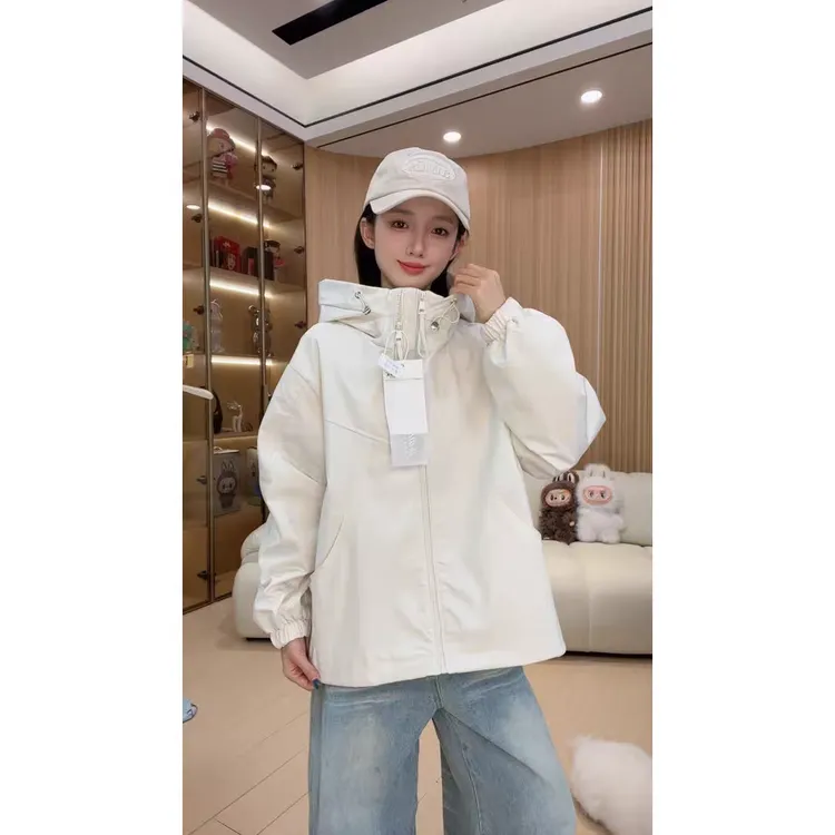 双拉链女款连帽春秋纯色短款休闲拼接防风韩版短外套