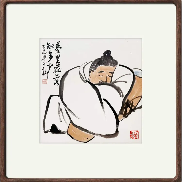 王存康-画芯34*34实木框人物作品-手绘同款/略有不同