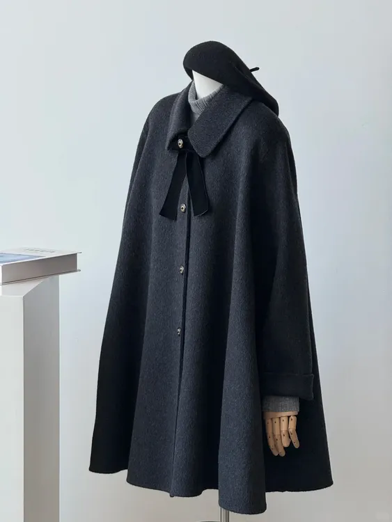千金风高级感气质毛呢外套女2025秋冬中长款斗篷宽松百搭呢子大衣