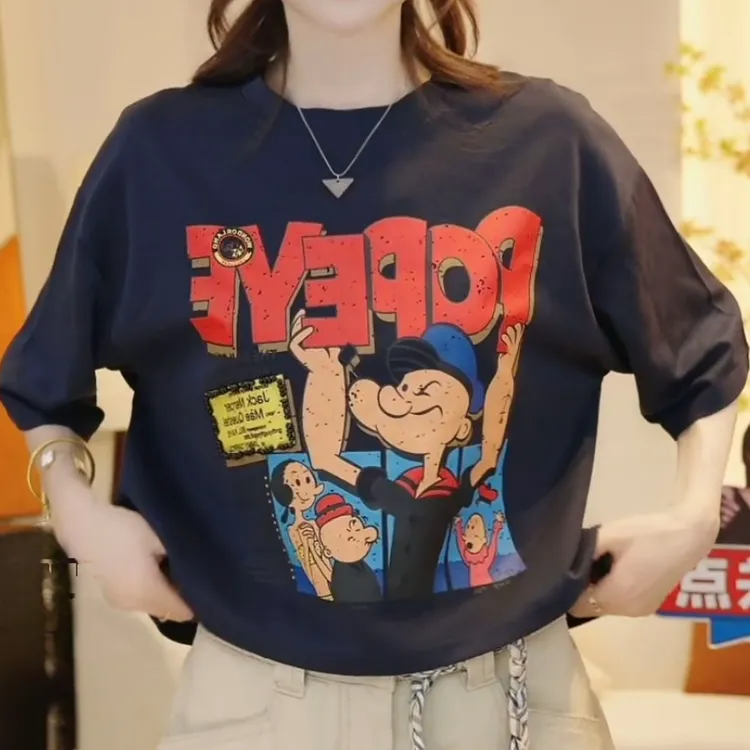 设计感卡通手绘涂鸦印花短袖T恤女2025新款夏季时尚百搭圆领上衣