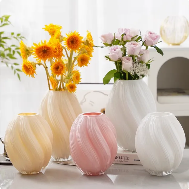 麦芽糖花瓶粉色螺旋不规则水培水养装饰品奶油色玻璃花器绿植