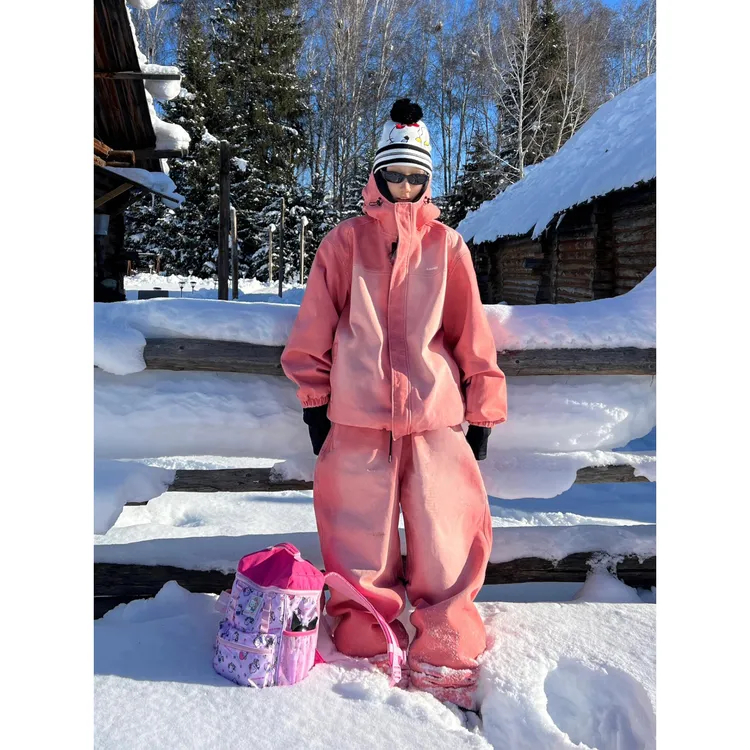 临典橘色渐变滑雪服套装女2025新款户外防风防水单双板雪服外套