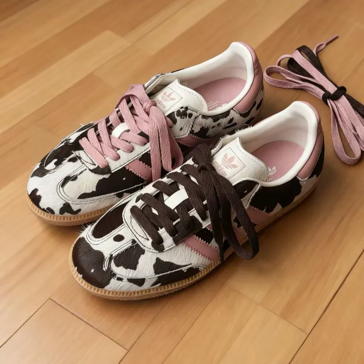adidas    柔软舒适耐磨  低帮  粉奶牛休闲鞋，女款  KK2239