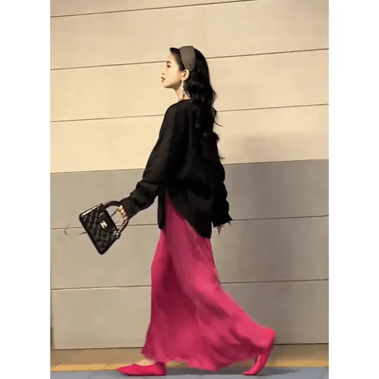 2025秋季新款法式设计感宽松长袖衬衫上衣百搭高腰显瘦开叉半身裙