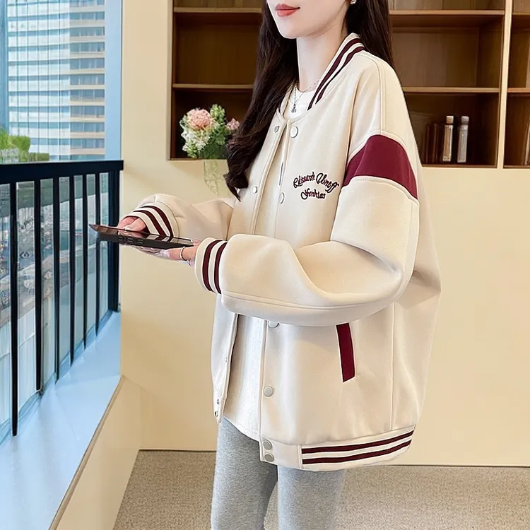 初高中学生少女大童美式外套刺绣2025春秋新款宽松休闲百搭棒球服