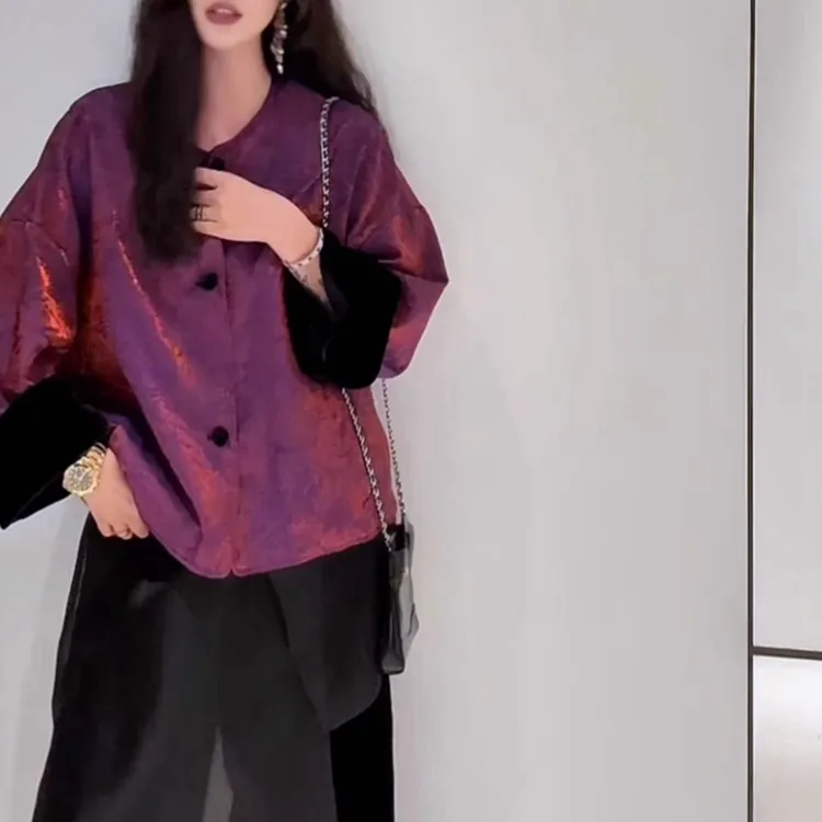 高级感！双面穿！中国风新中式丝绒外套秋冬休闲女装宽松百搭上衣